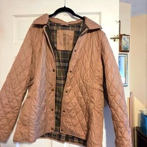 L.L. Bean Quilted Beige Jacket with Plaid Lining